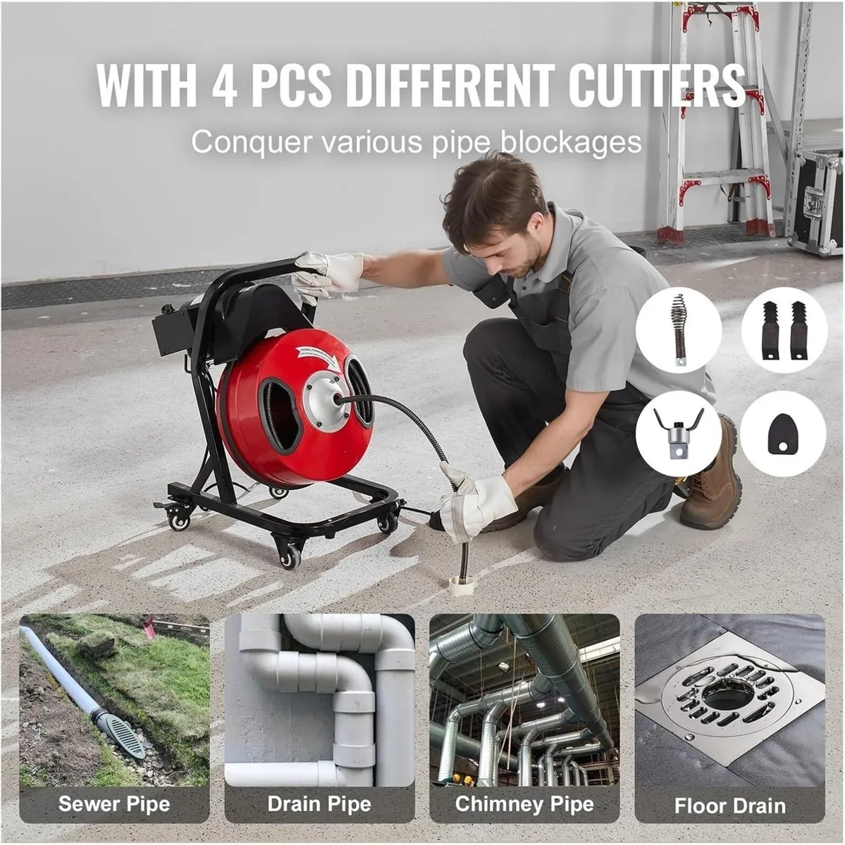 Drain Cleaning Machine 50FT x 1/2" Sewer Snake - Image 2