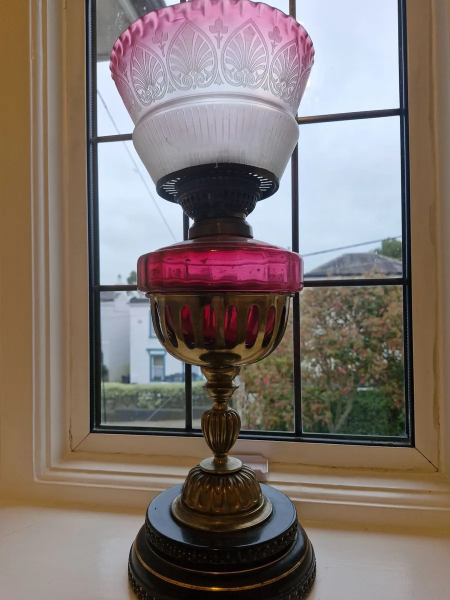 Antique Ruby Oil Lamp - Image 1