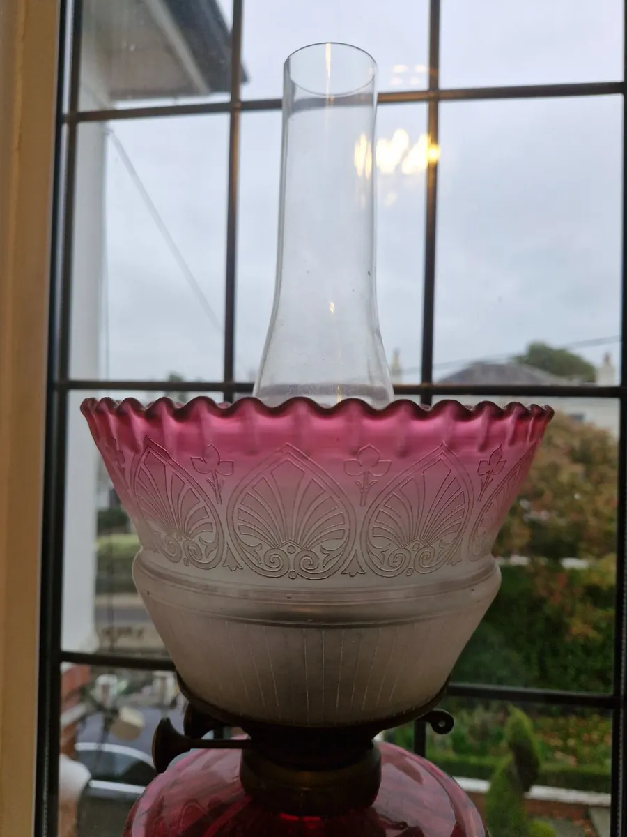 Antique Ruby Oil Lamp - Image 3