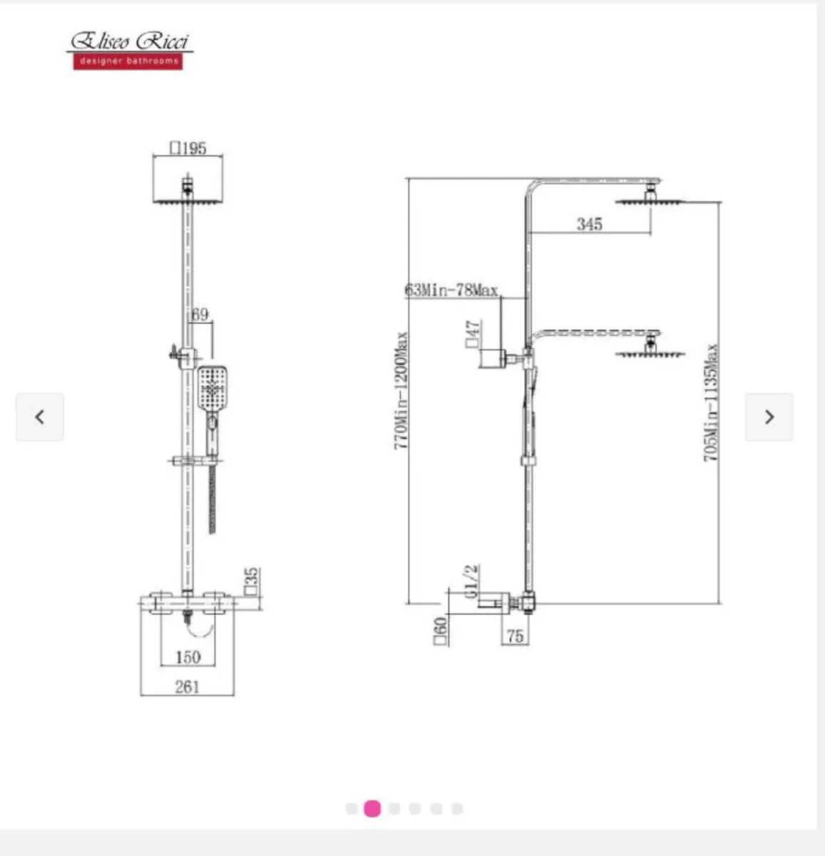 Eliseo Ricci Cube Plus Thermostatic Rain Shower wi - Image 2