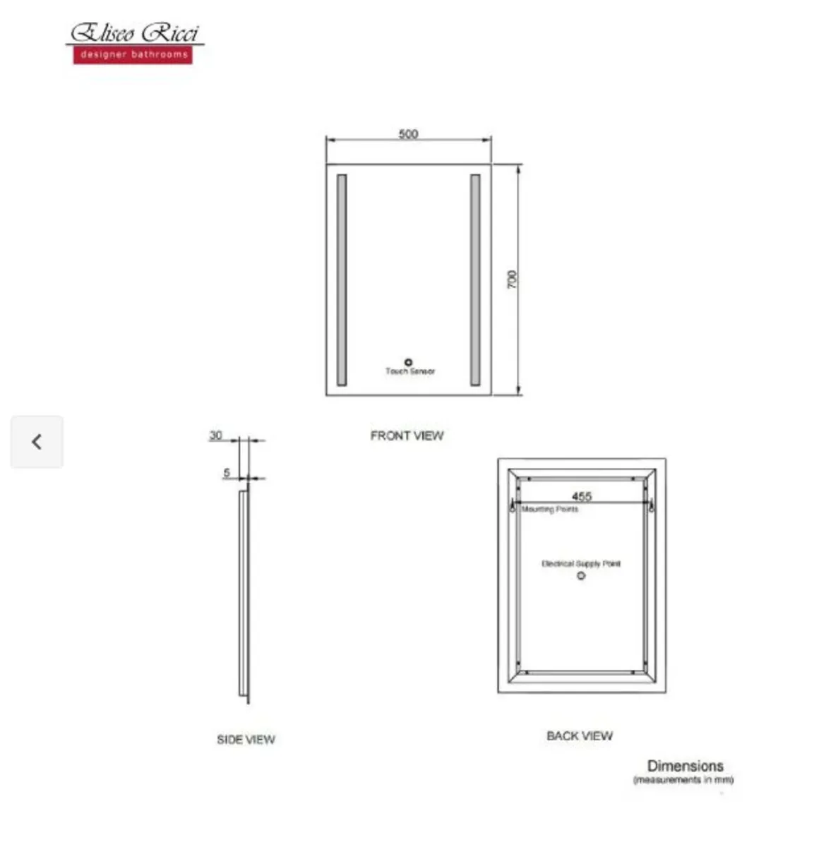 Trax 700 x 500 LED Mirror with Demister - Image 3