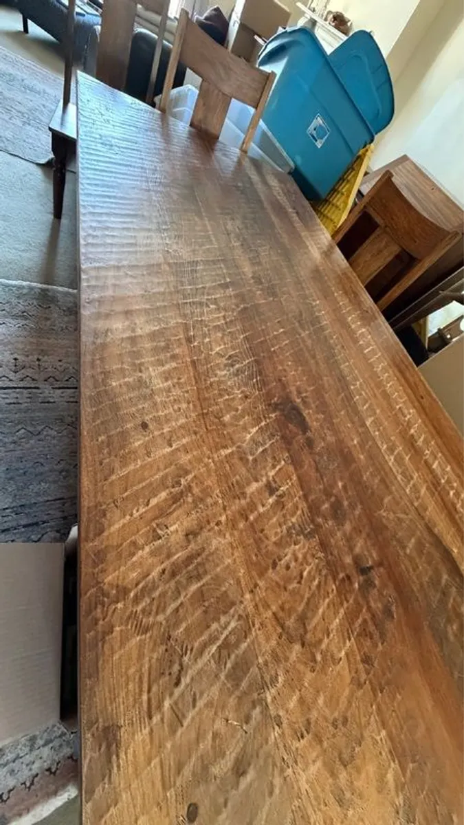 Large solid mahogany table, bench and chairs - Image 1