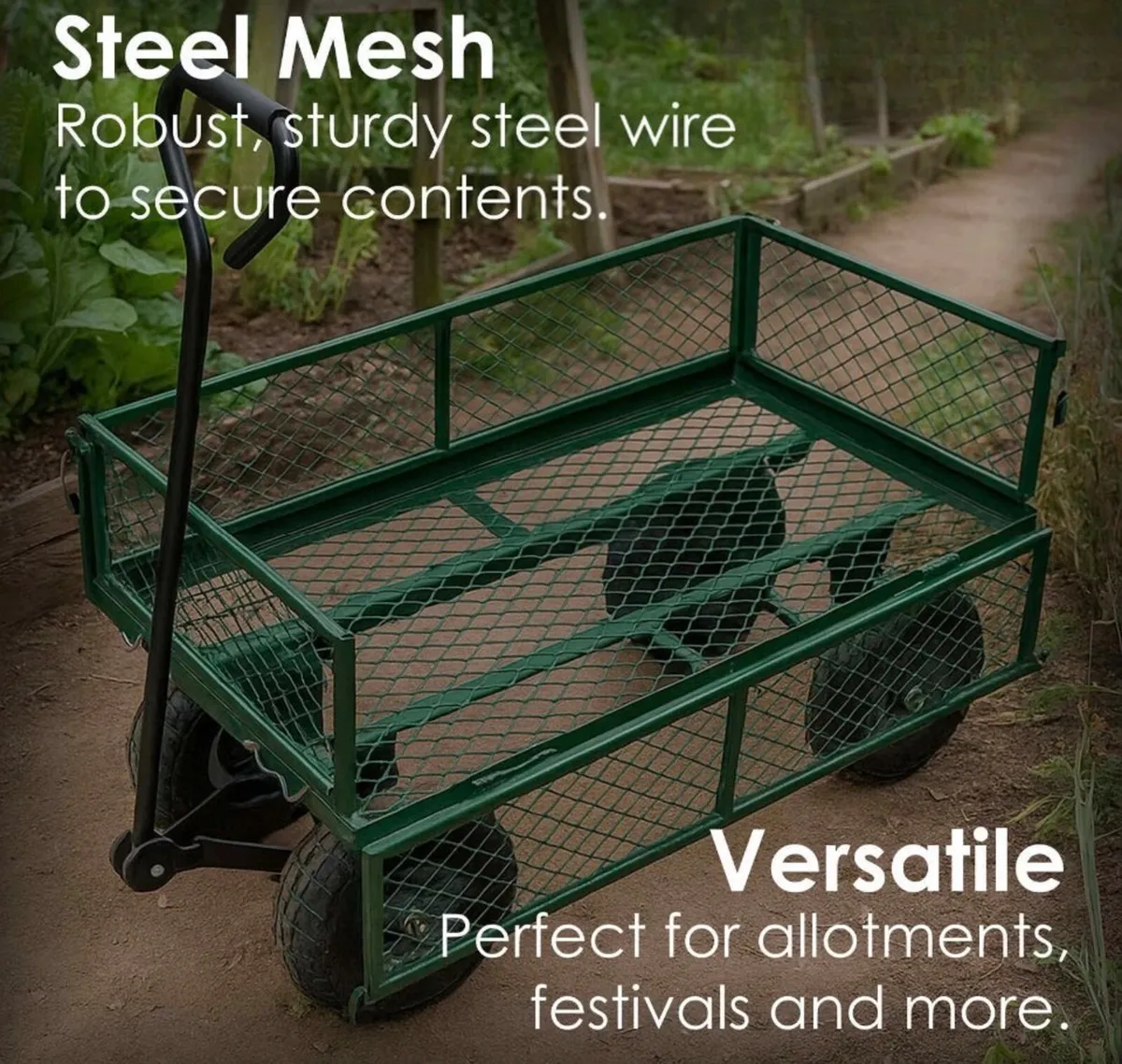 Heavy Duty Metal Green Garden Cart Trolley NEW - Image 3