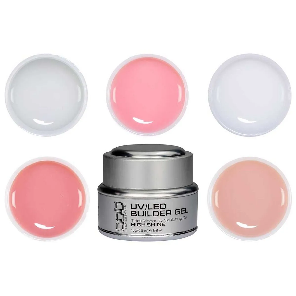5x AOB Builder Gels UV / LED – Clear White Pink