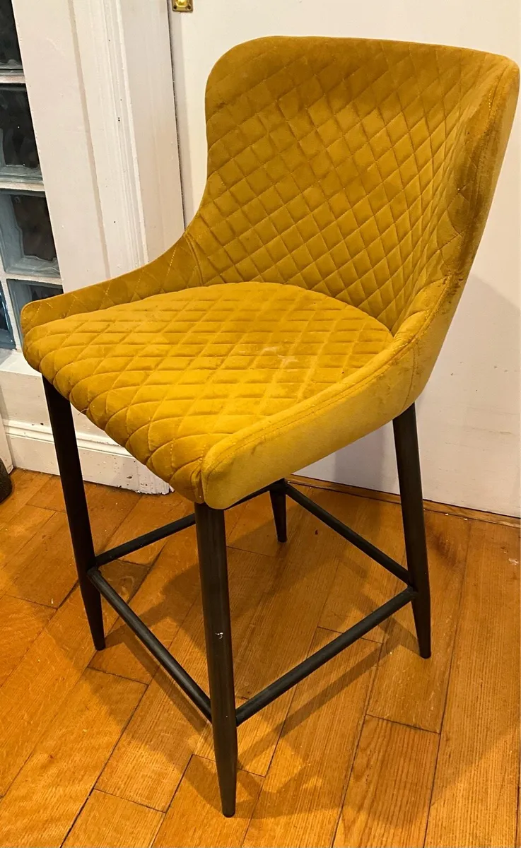 Designer Mustard Yellow Cezanne Velvet High Stool - Image 1