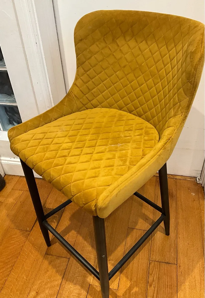 Designer Mustard Yellow Cezanne Velvet High Stool - Image 4