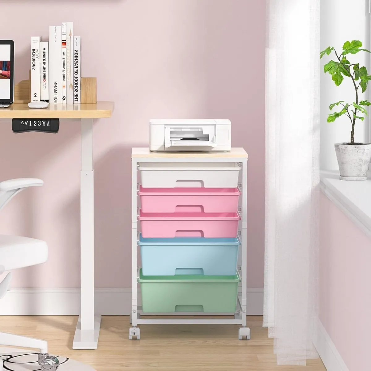 Rolling Cart: 5 Drawers and Tabletop - Image 2