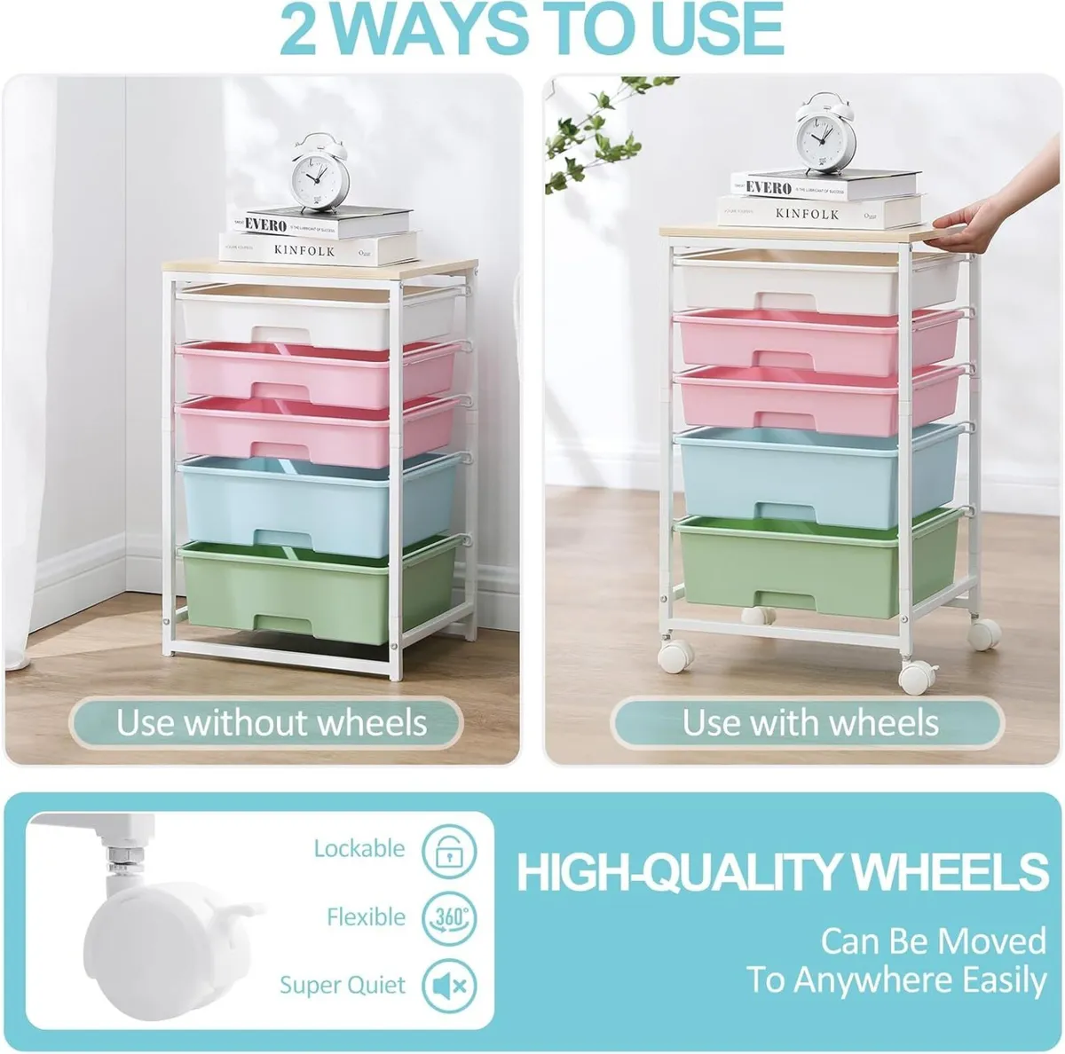 5 Drawer Utility Rolling Cart with Tabletop - Image 1