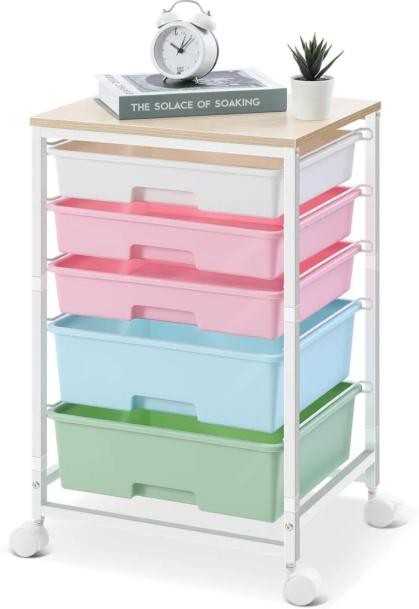 5 Drawer Utility Rolling Cart with Tabletop - Image 4