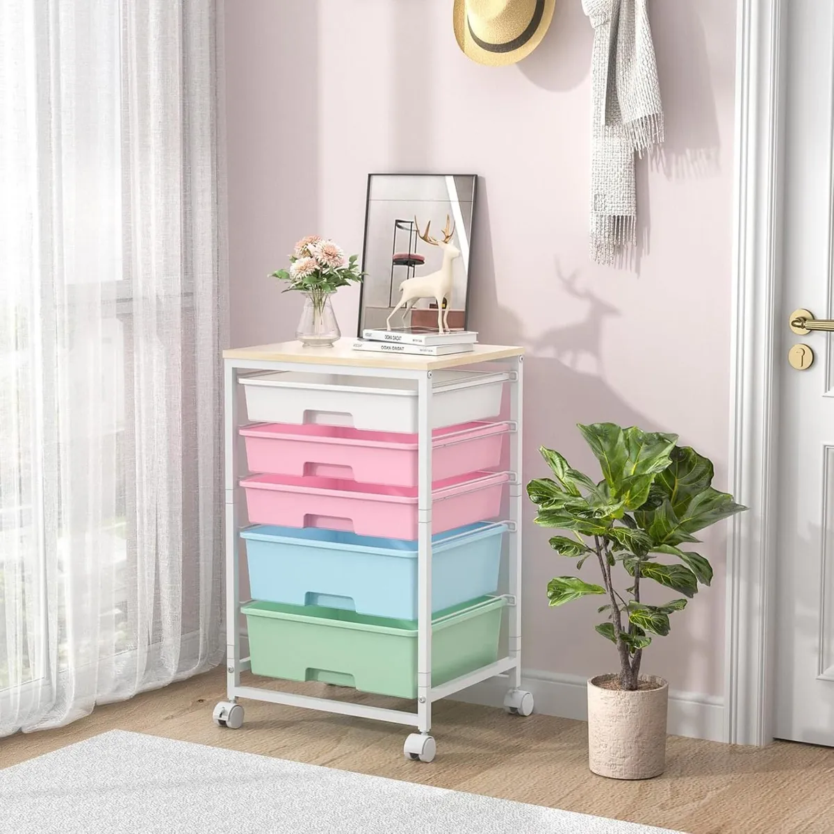 5 Drawer Utility Rolling Cart with Tabletop - Image 3