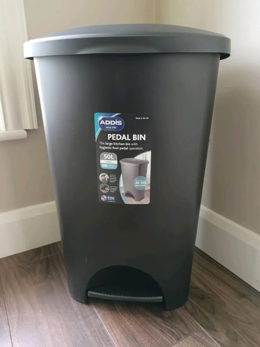 Addis 50L Black Plastic Pedal Bin - Image 1