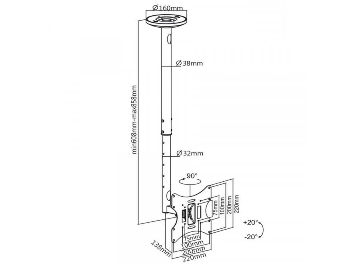 Tv Ceiling Mount Bracket Swivel Tilt 23"-42" - Image 2