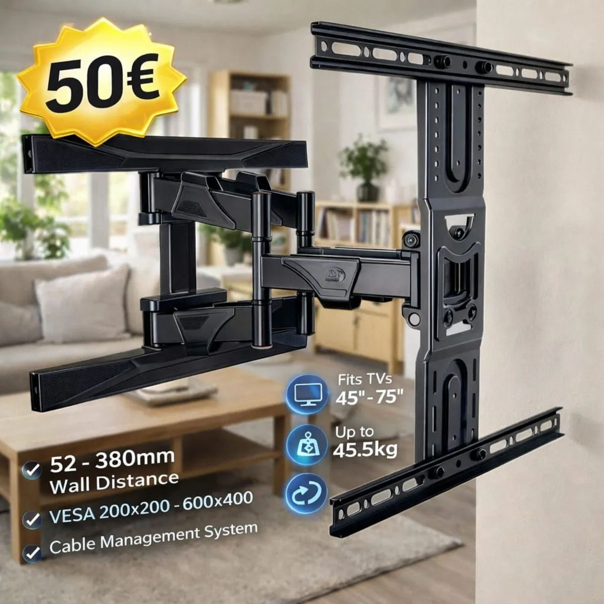 TV Mount Bracket Tilt Swivel Full Motion  45-75" - Image 1