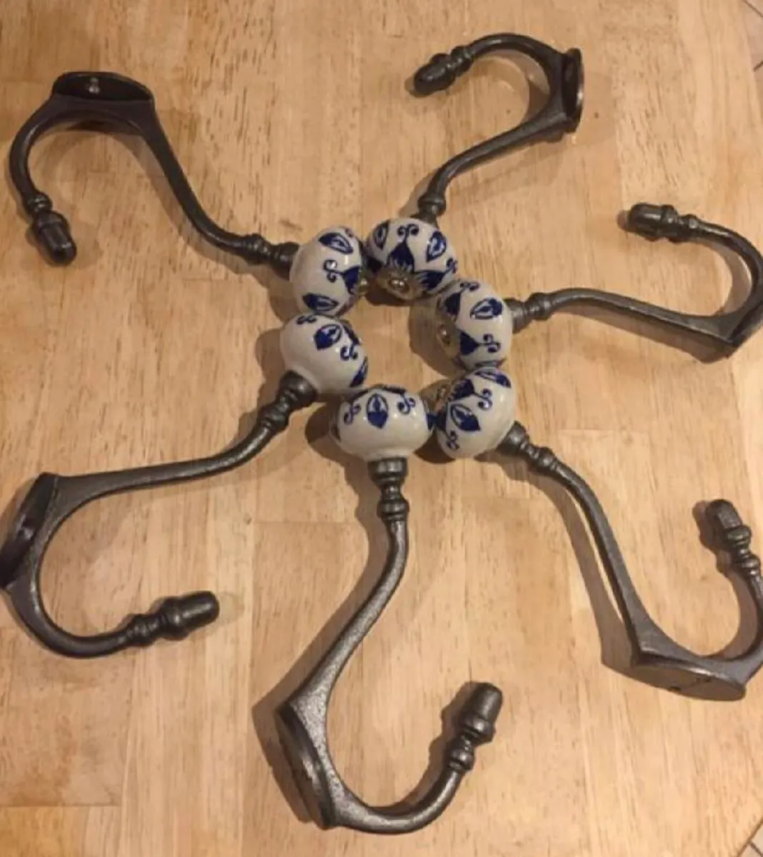 6 x Large Cast Iron Coat Hooks Pumpkin Top NEW - Image 1