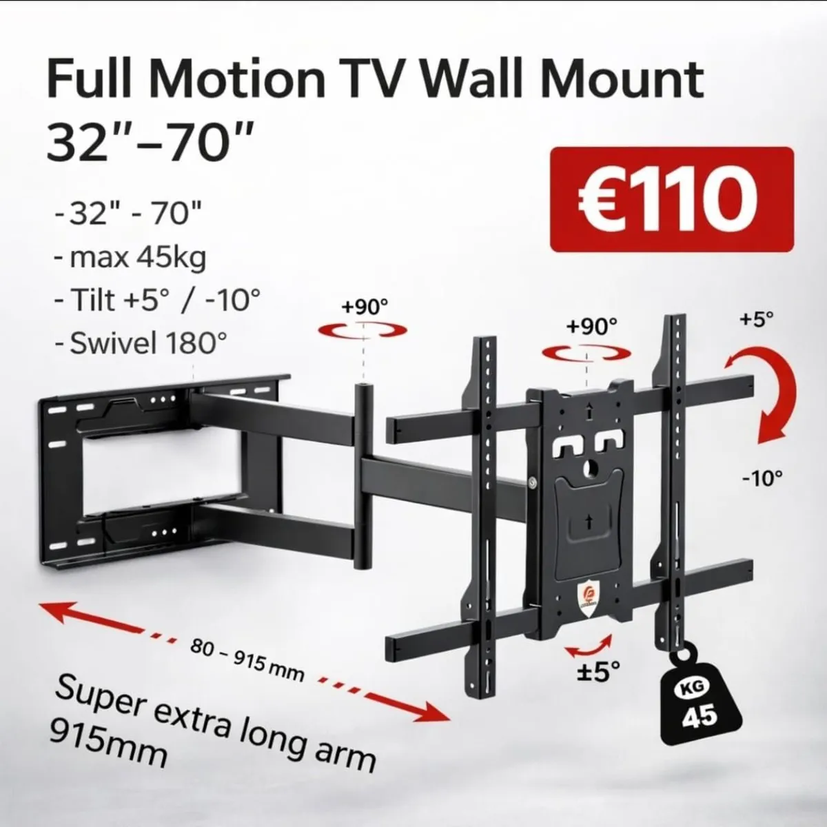 Tv Wall Mount Bracket Tilt Swivel Long Arm 32-70" - Image 1