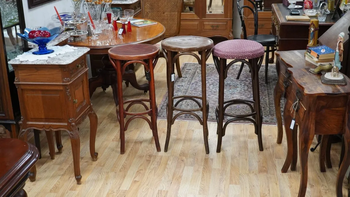 Three Vintage Bentwood High Bar Stools - Image 1