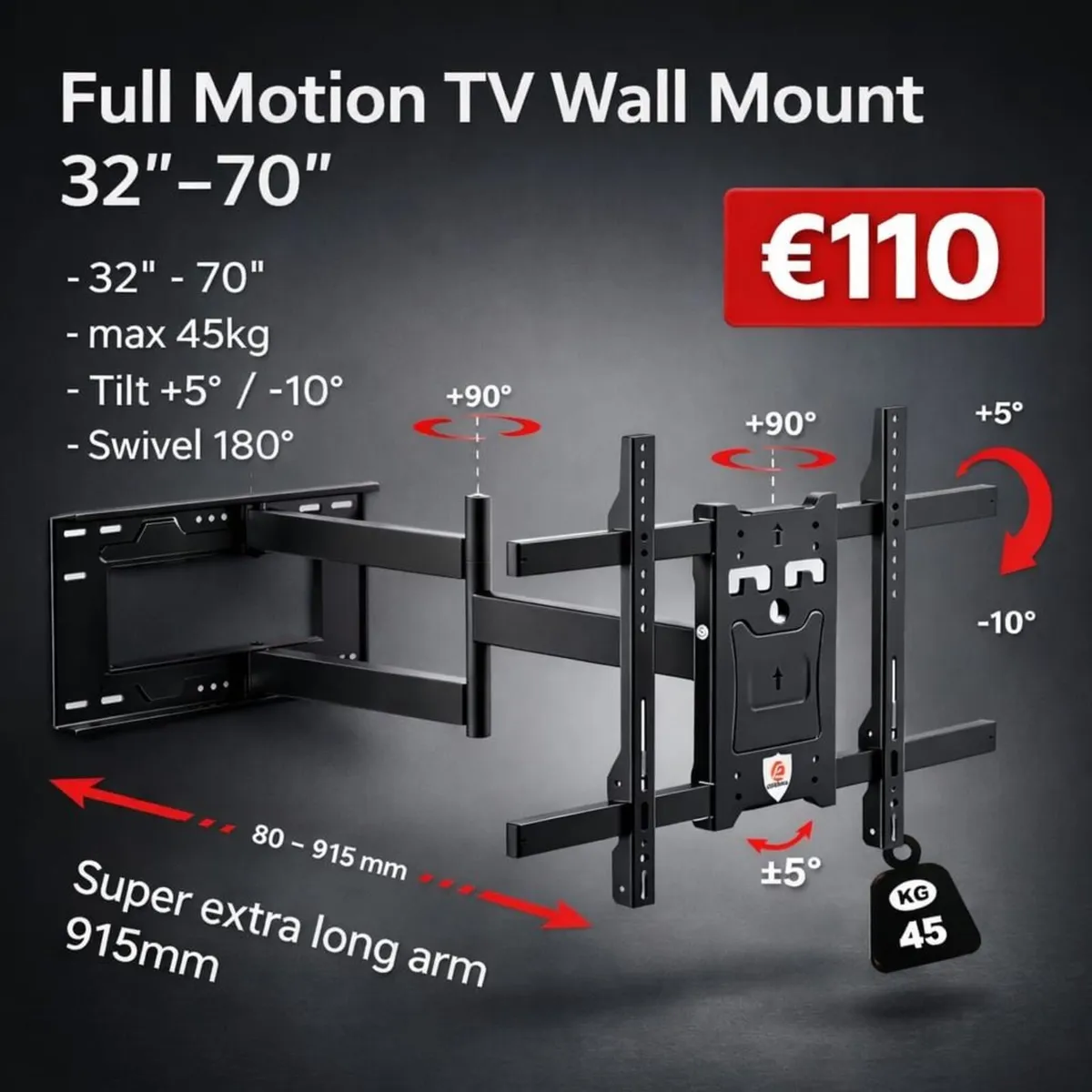 Tv Wall Mount Bracket Tilt Swivel Long Arm 32-70" - Image 1