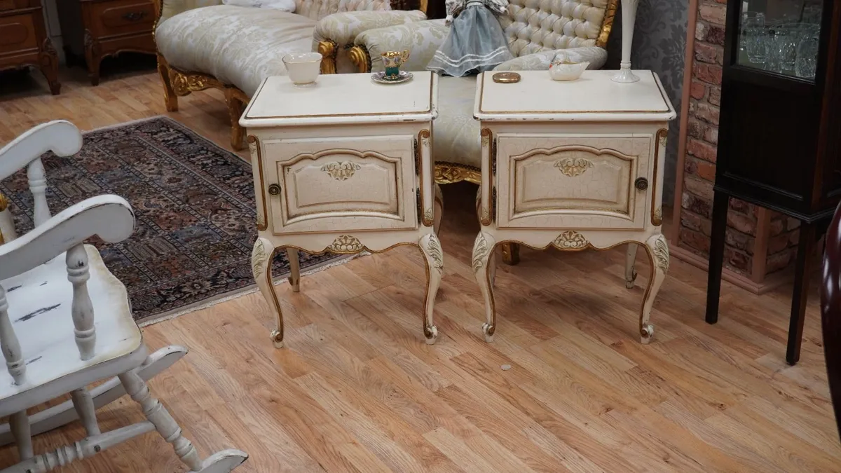Pair of Antique French Painted Oak Bedside Cabinet - Image 1