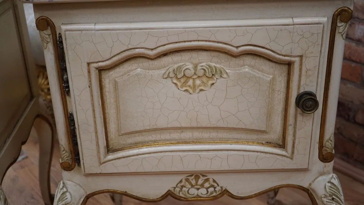 Pair of Antique French Painted Oak Bedside Cabinet - Image 4