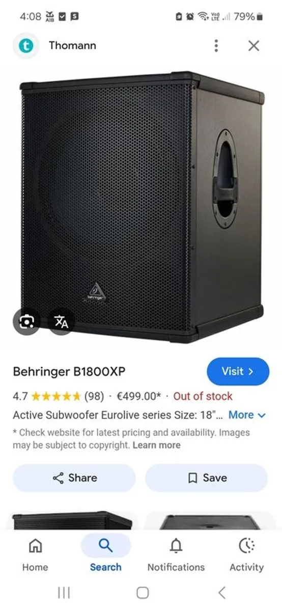 Behringer B1800 XP subwoofer...3000 watts powered bin..brand new never used..500 euros on Thonann etc