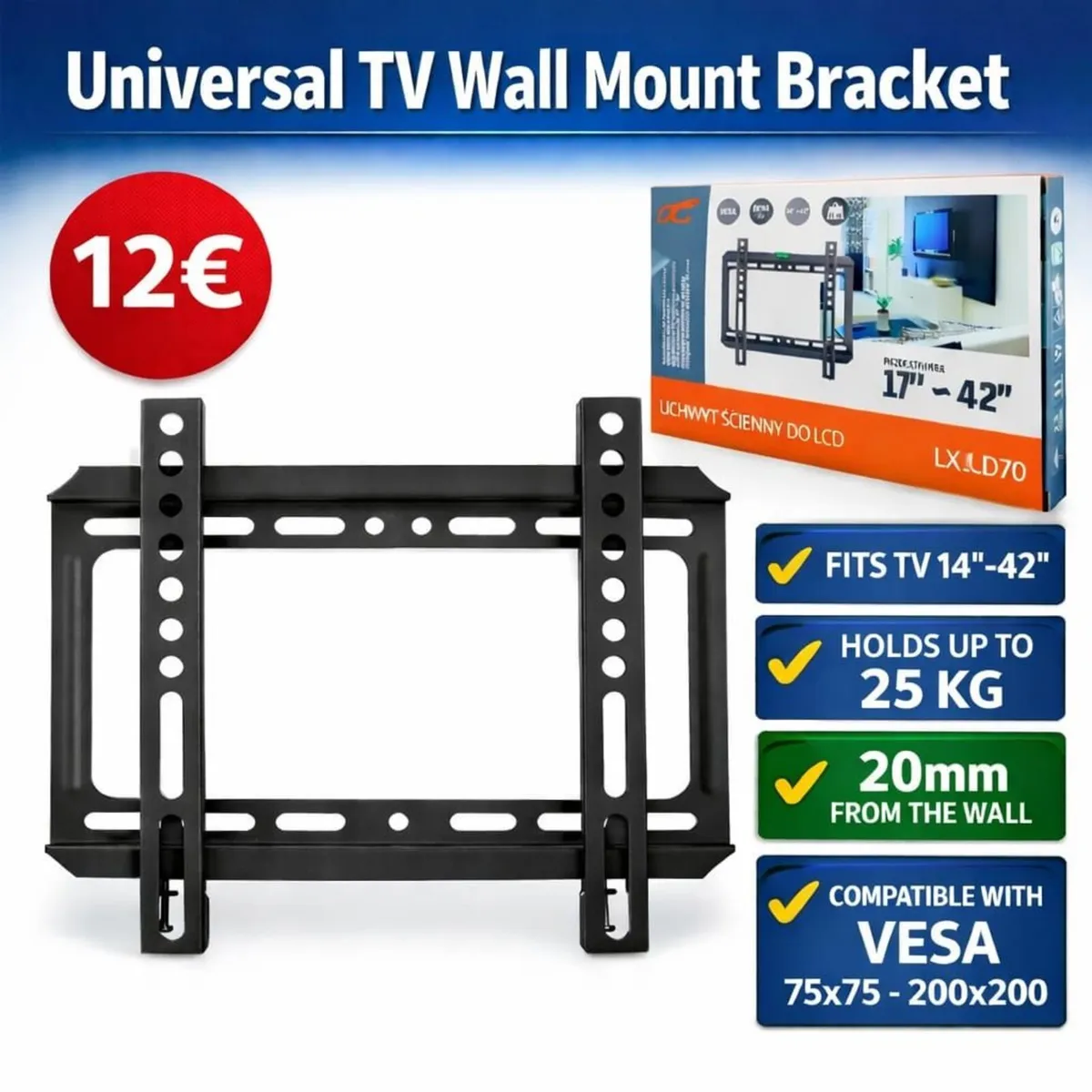 TV Wall Mount Flat Fixed 14" - 42" - Image 1