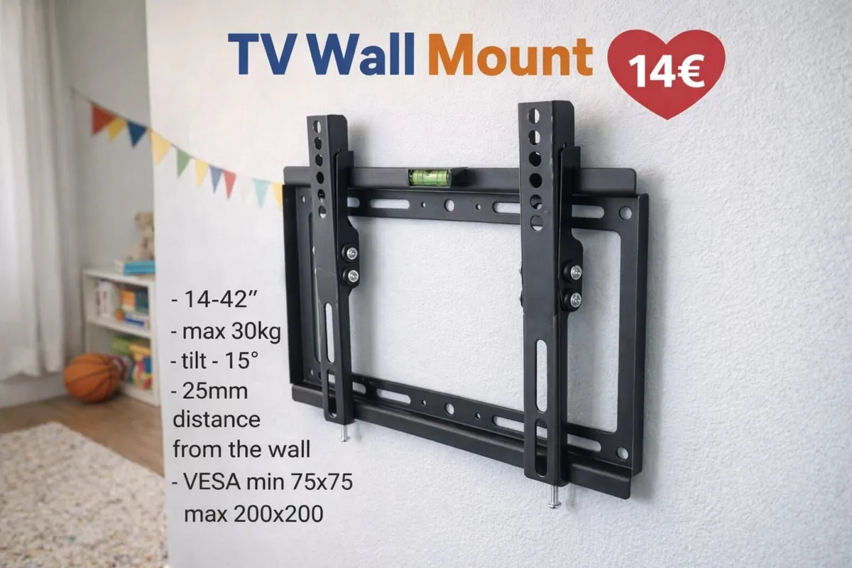 Tv Wall Mount Bracket Flat Tilt 14" - 42" - Image 1