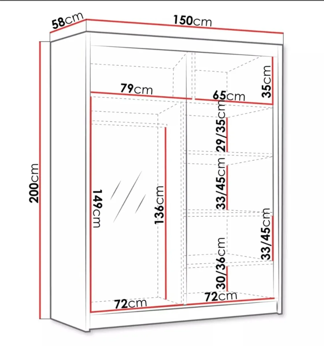 Mirrored 5ft  wardrobe - Image 2