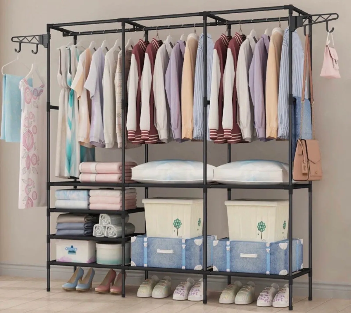 Portable Metal Clothes Rail Rack with Shelves NEW - Image 2