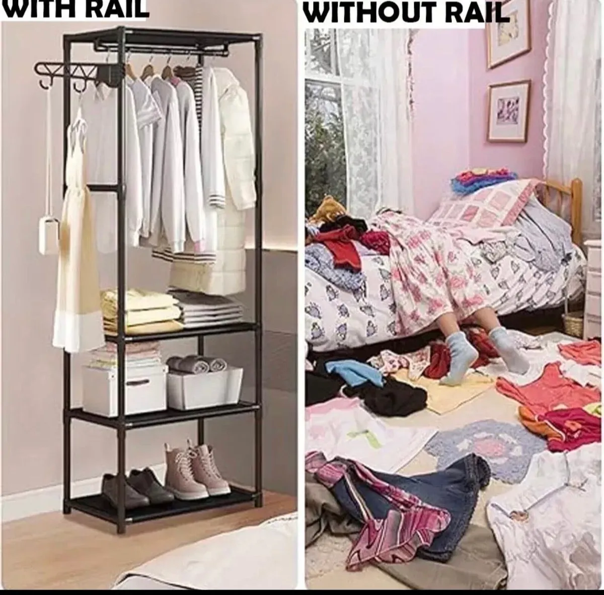 Slimline Clothes Rail Portable Rack Shelves NEW - Image 3