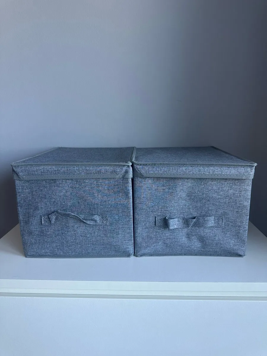 2x Foldable Storage Boxes with Lid - Grey - Image 2