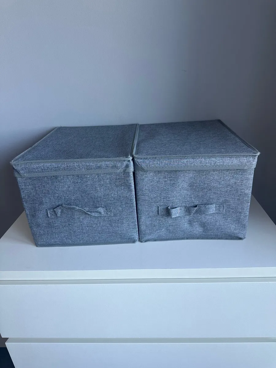 2x Foldable Storage Boxes with Lid - Grey - Image 1