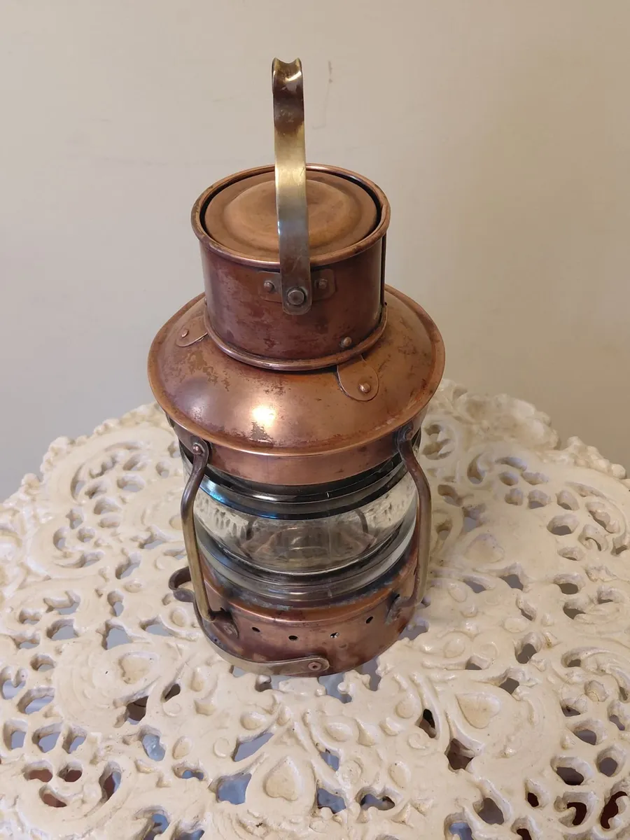 Antique Anchor Ship's Copper And Brass Lantern - Image 2
