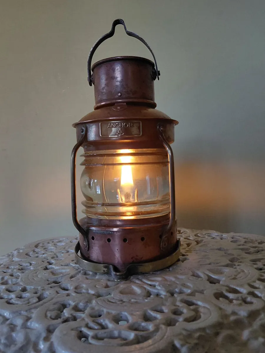 Antique Anchor Ship's Copper And Brass Lantern - Image 1