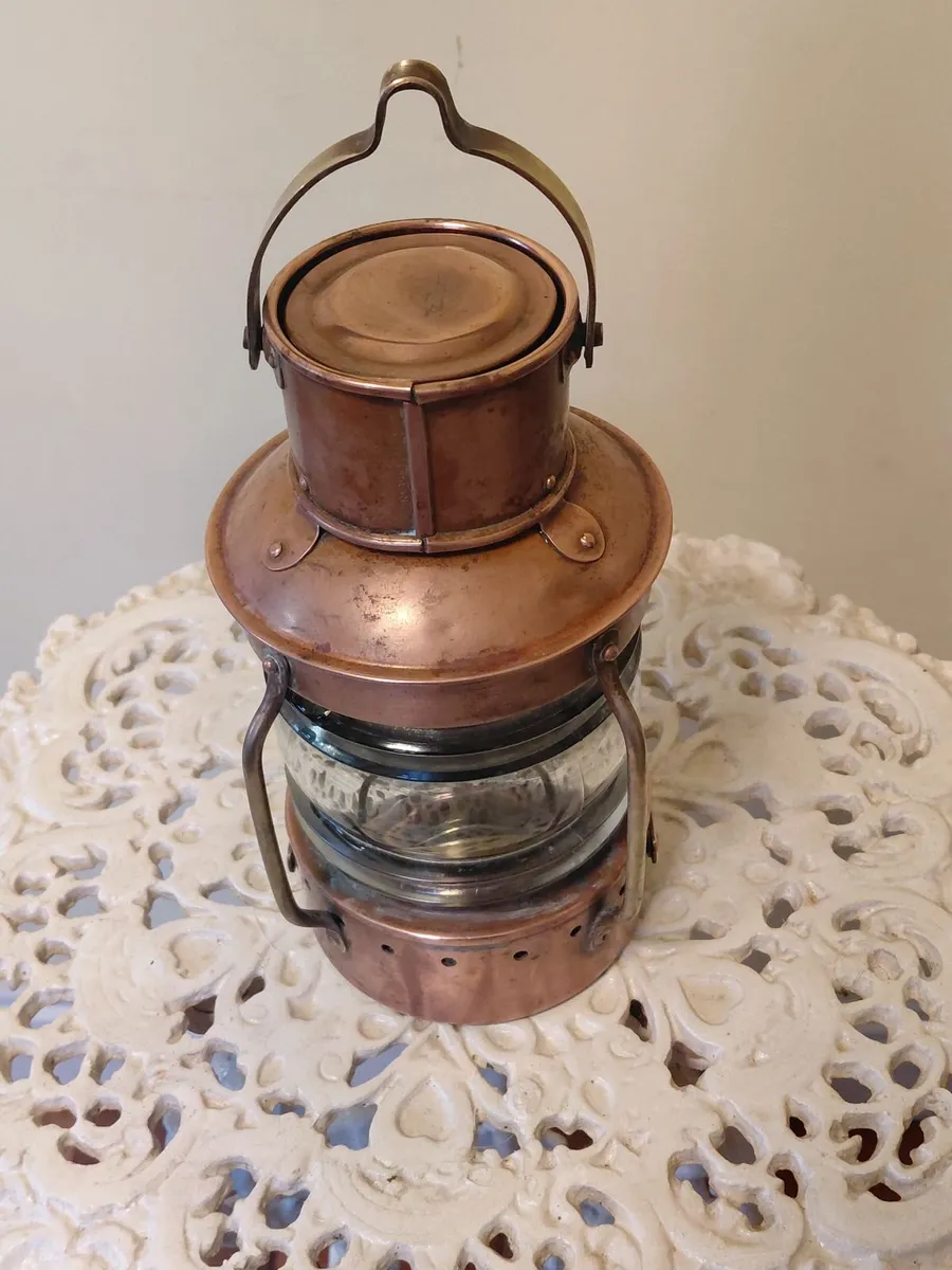 Antique Anchor Ship's Copper And Brass Lantern - Image 4