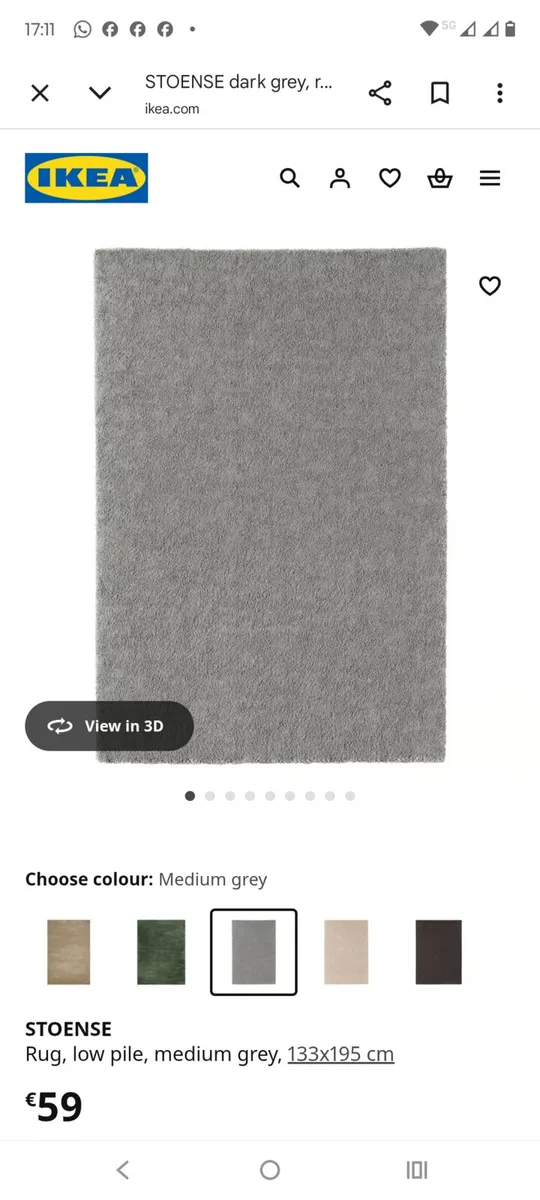 Grey High pile rug 133 x 195cm - Image 2