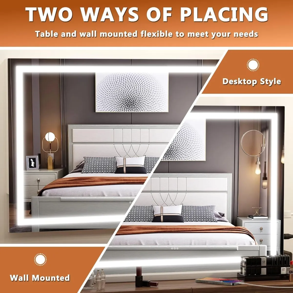 Vanity Mirror with Lights 58 x 48cm LED Makeup - Image 4