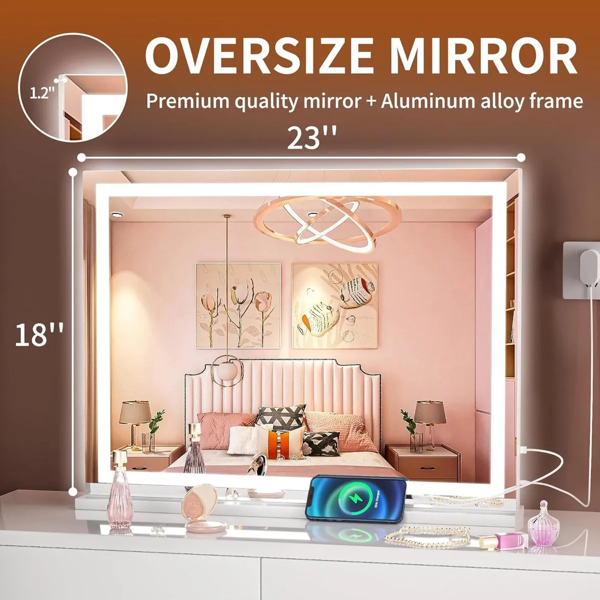 Vanity Mirror with Lights 58 x 48cm LED Makeup - Image 2