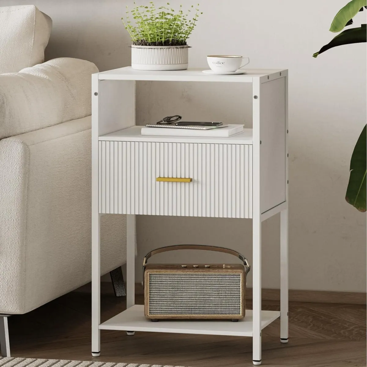 Bedside Table Nightstand with Storage Drawer and - Image 1