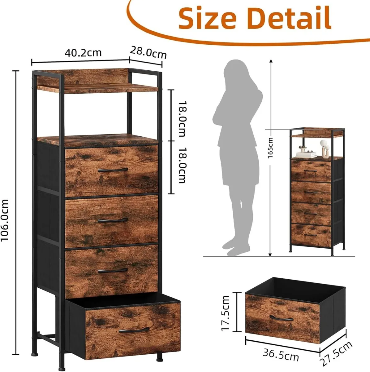 Tall Chest of Drawers for Bedroom with 4 Storage - Image 3