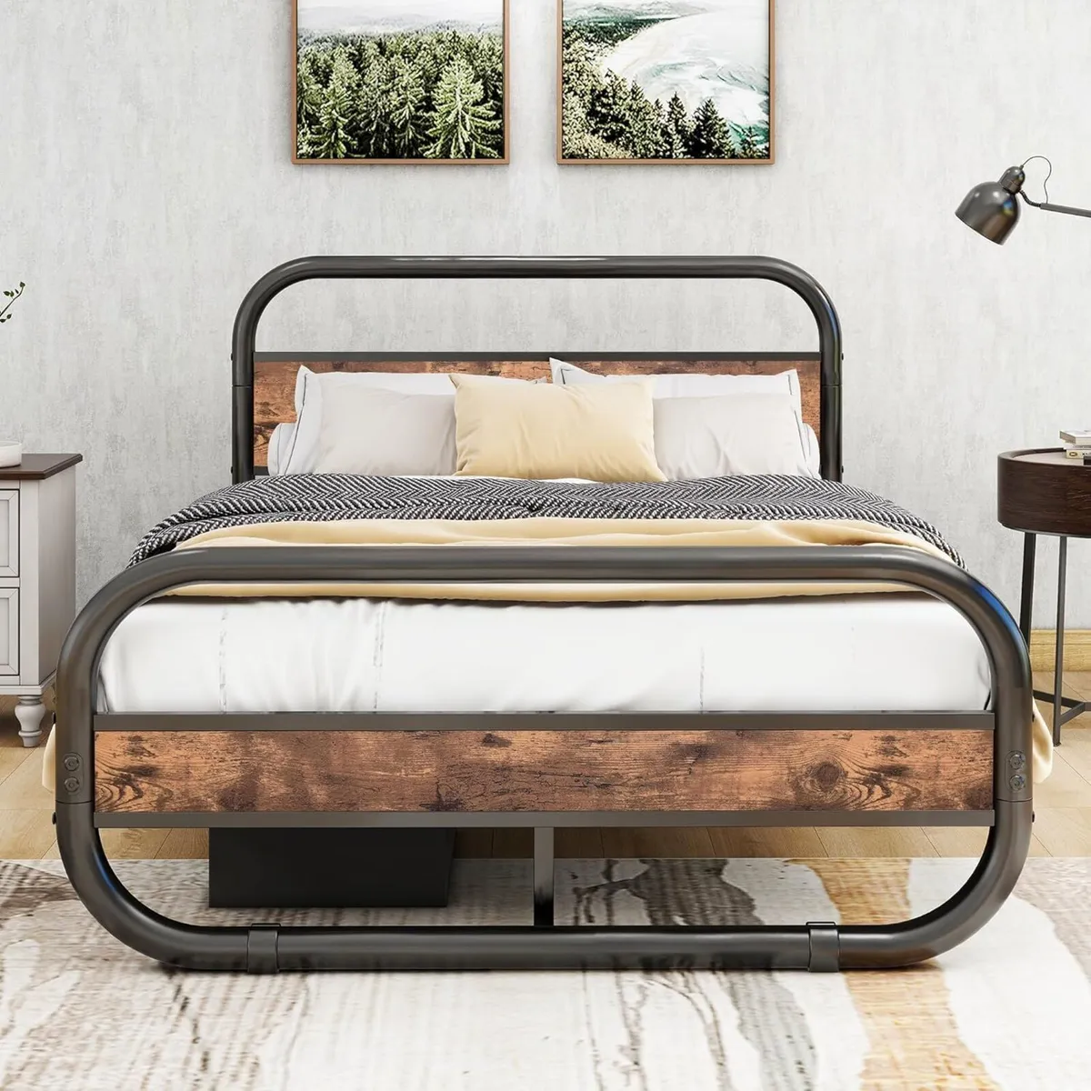 King Size Bed Frame with Headboard Oval-Shaped - Image 1