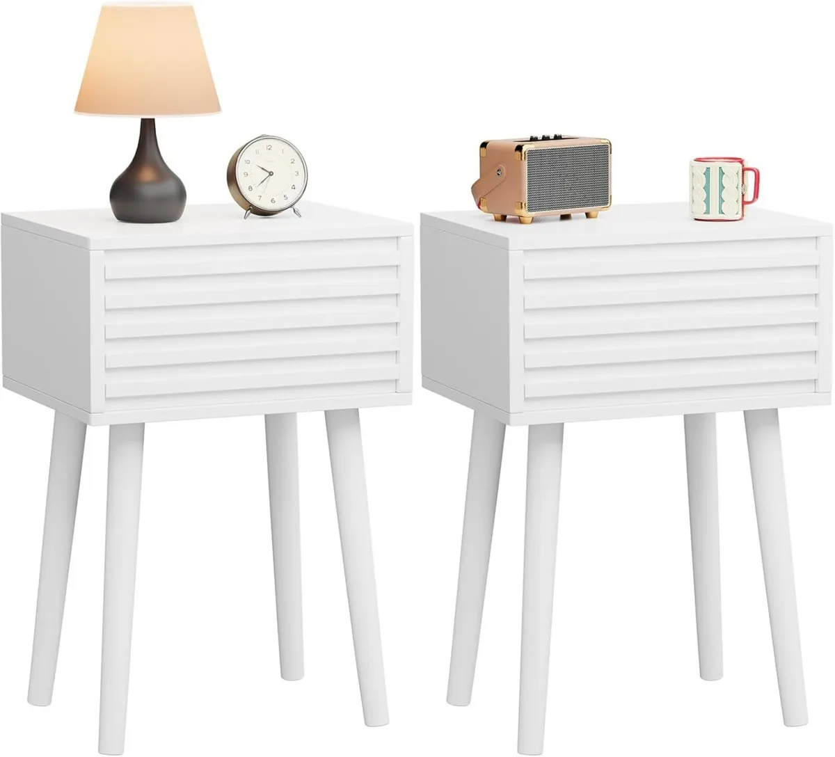 Fluted Nightstand Set of 2 Small Bedside Table - Image 1