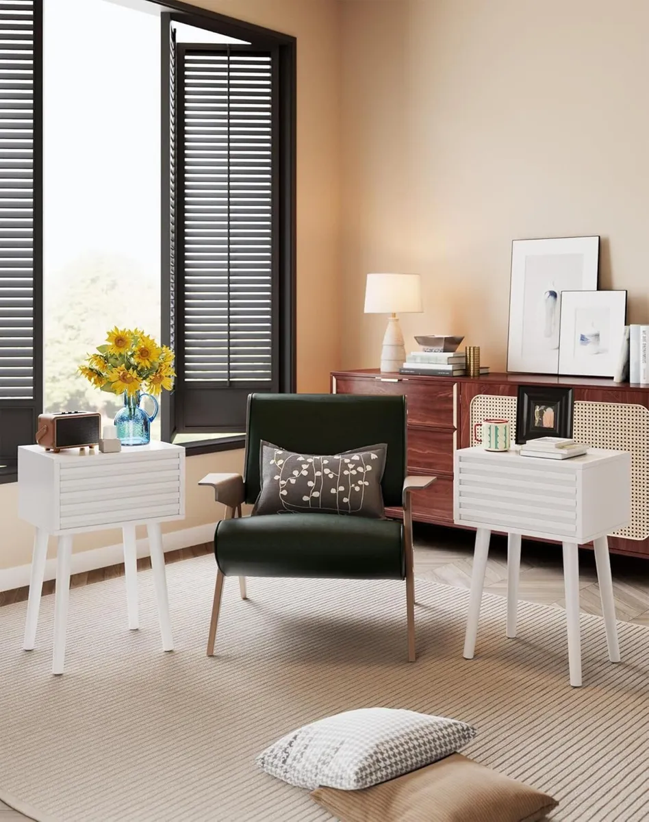 Fluted Nightstand Set of 2 Small Bedside Table - Image 2