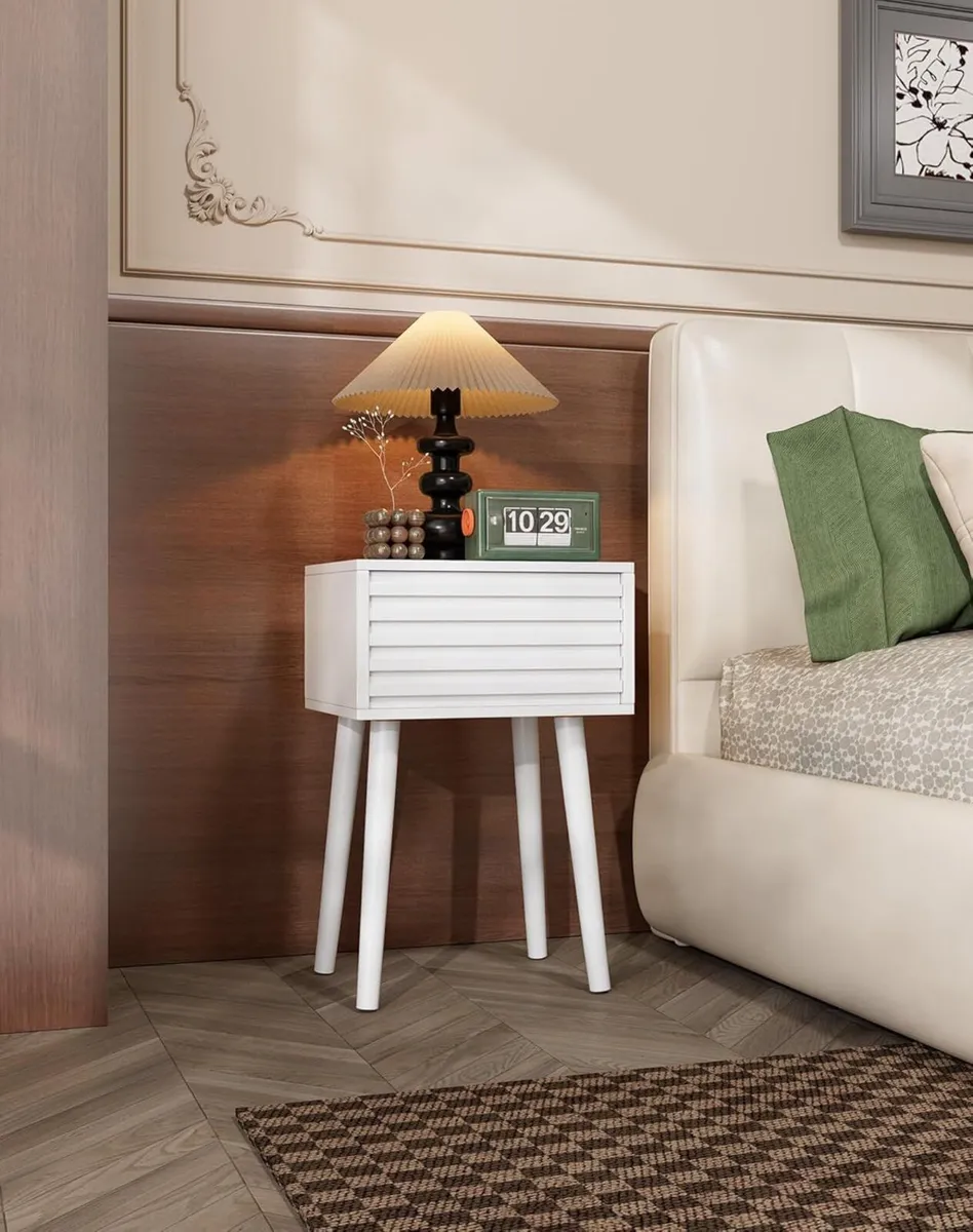 Fluted Nightstand Set of 2 Small Bedside Table - Image 4