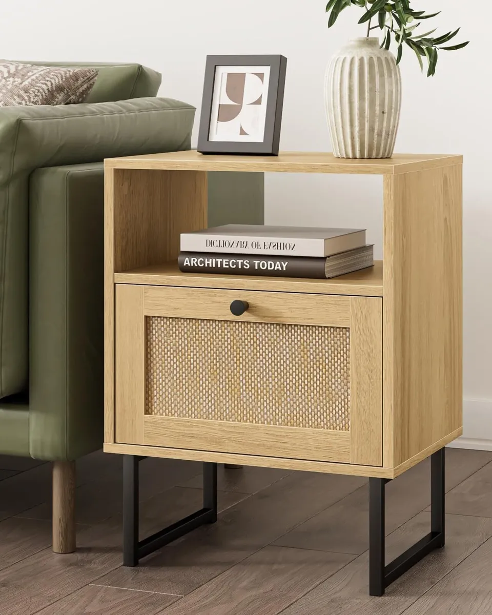 Boho Bedside Table Night Stand Rattan Wood - Image 4