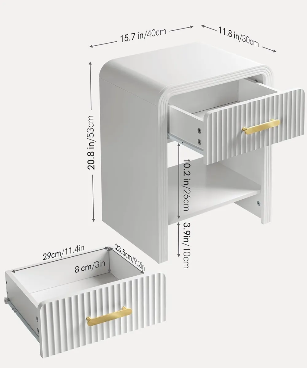 Bedside Table White and Gold Nightstand with - Image 2