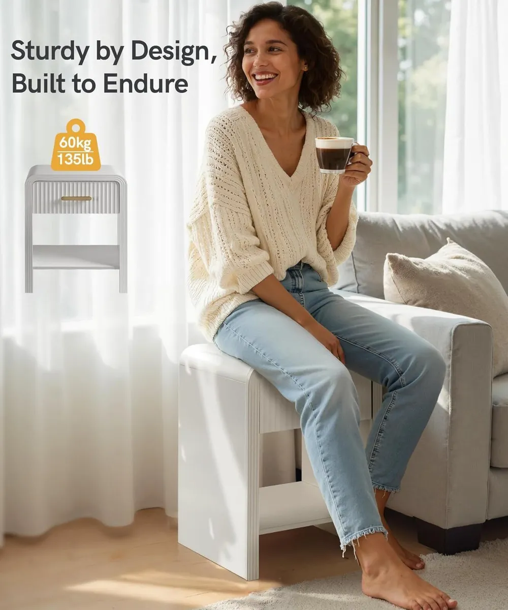 Bedside Table White and Gold Nightstand with - Image 4