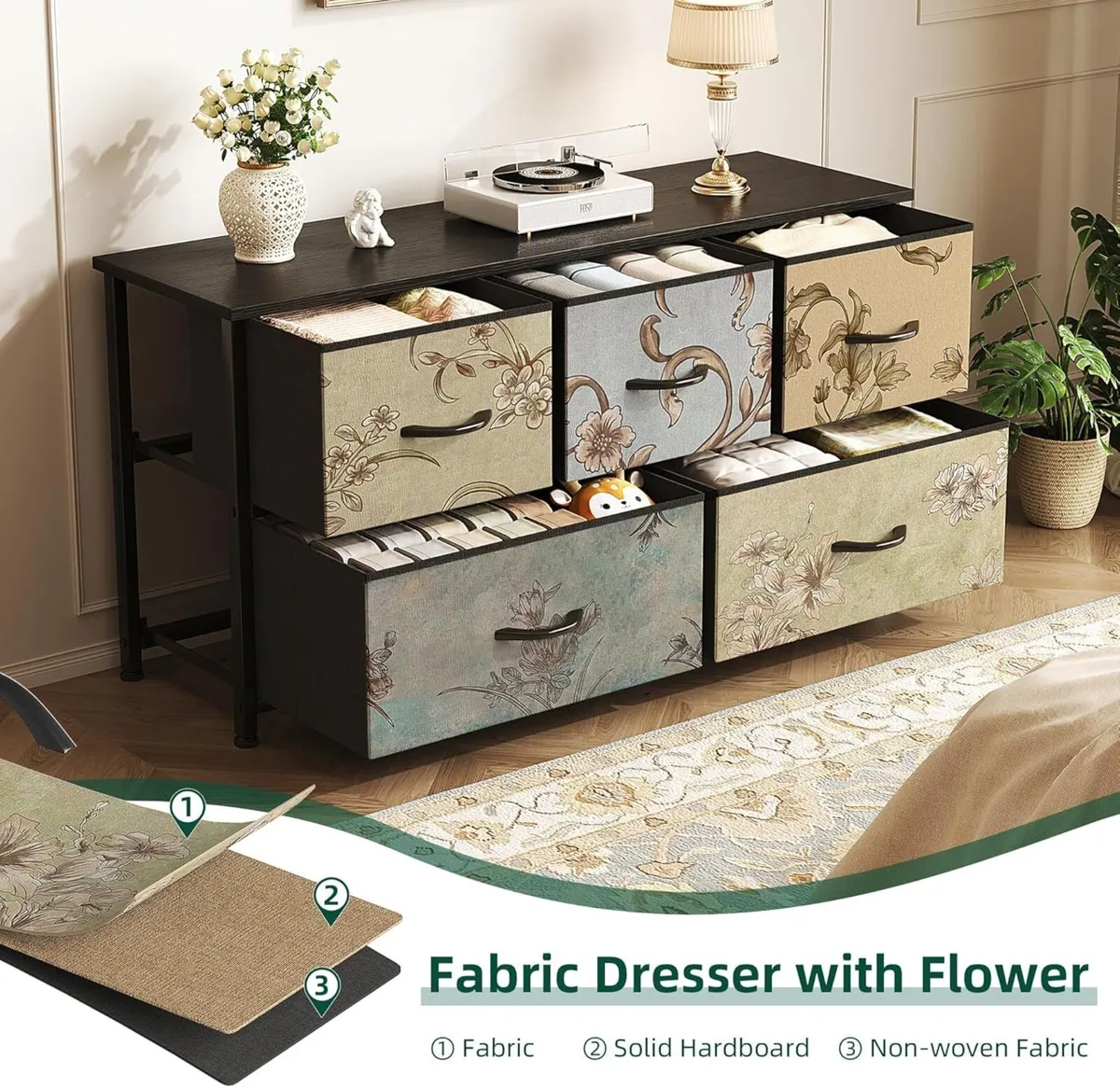 5 Drawers Dresser Storage Bedroom Chest of - Image 4