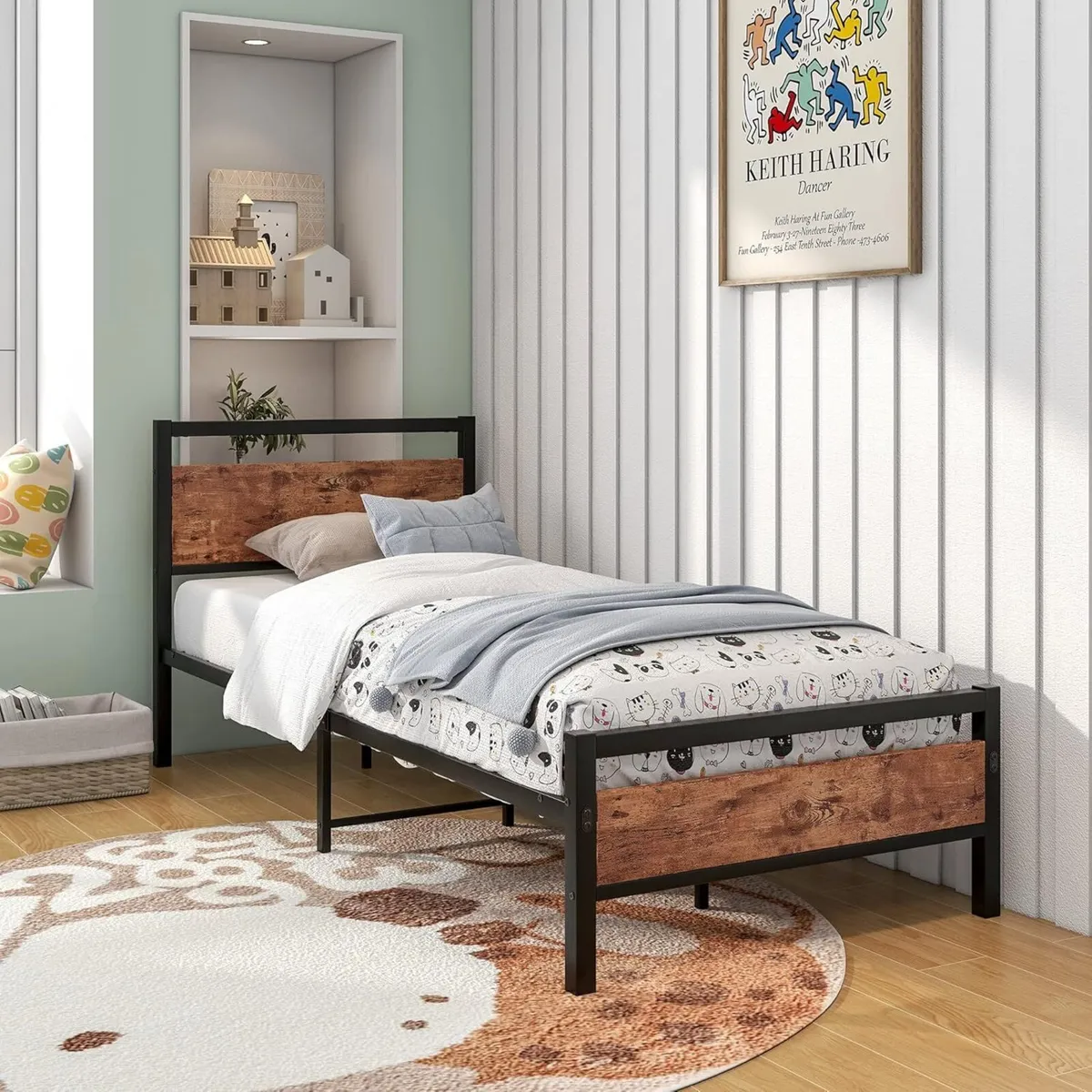 Metal Single Bed Frames with Wood Headboard - Image 3