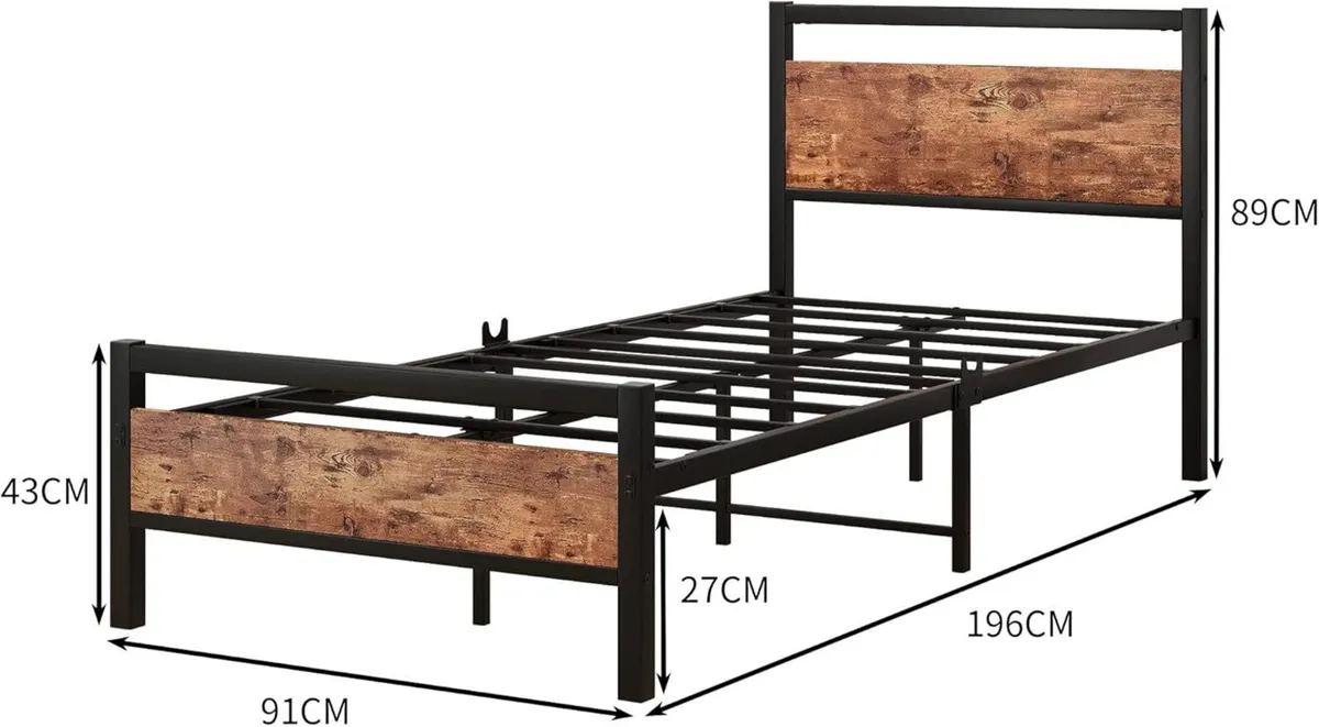 Metal Single Bed Frames with Wood Headboard - Image 2