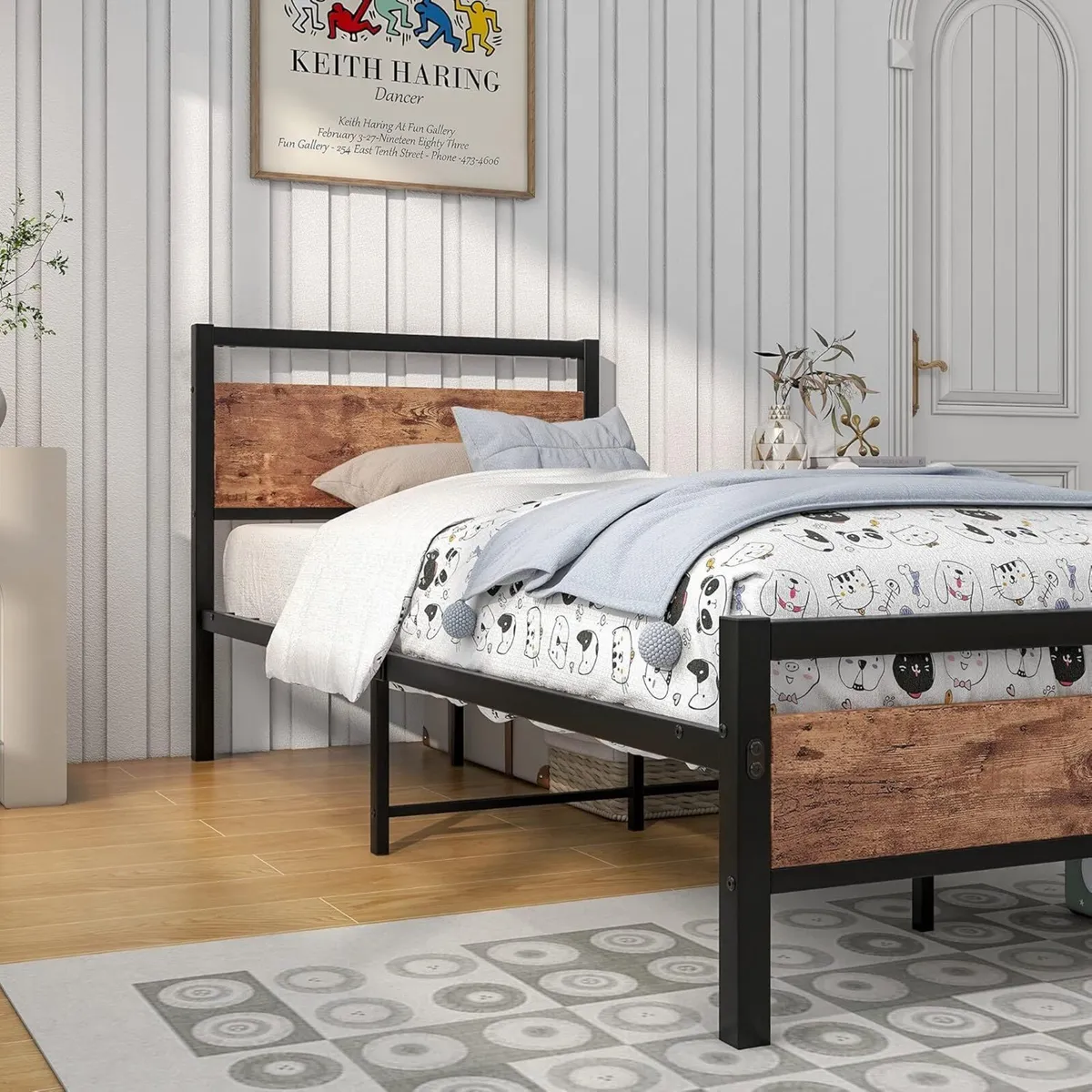 Metal Single Bed Frames with Wood Headboard - Image 4